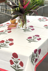 Pink & Magenta Marigold  Hand Block Rectangle Table Cover / Cloth